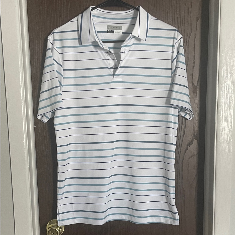 PGA Tour Men's Polo Shirt - White with Blue Stripes